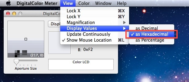 Obtenha valores hexadecimais no Digital Color Meter para Mac OS X