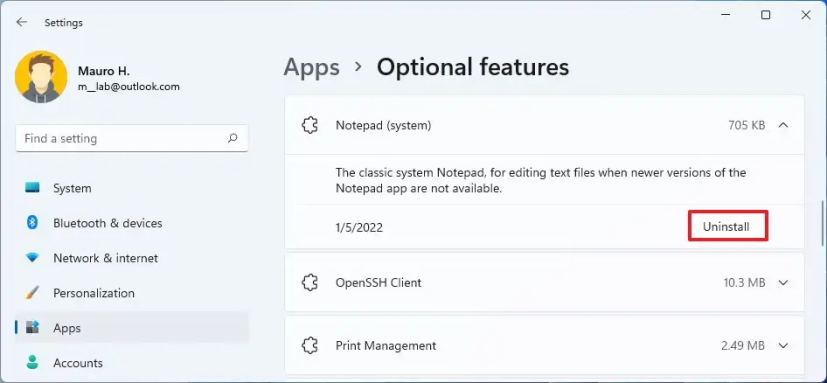 Windows 11 desinstala aplicaciones opcionales