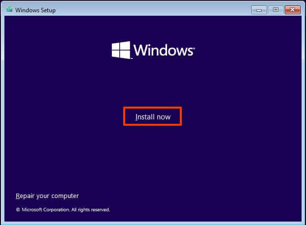 Opción de instalación de Windows 11