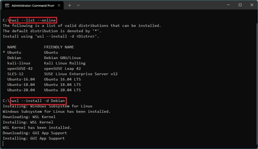 Windows 11 instala la distribución específica de WSL