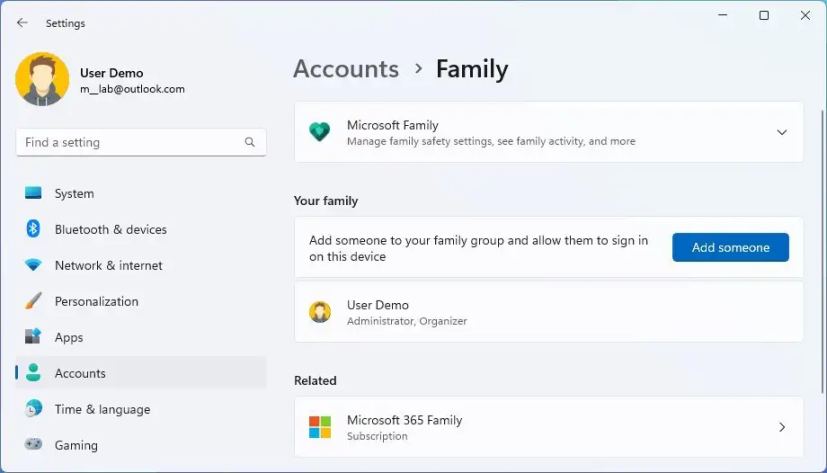Cuentas familiares en Windows 11