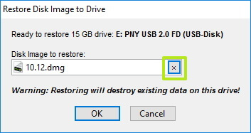 Seleccione el archivo dmg de macOS para crear una unidad USB de arranque