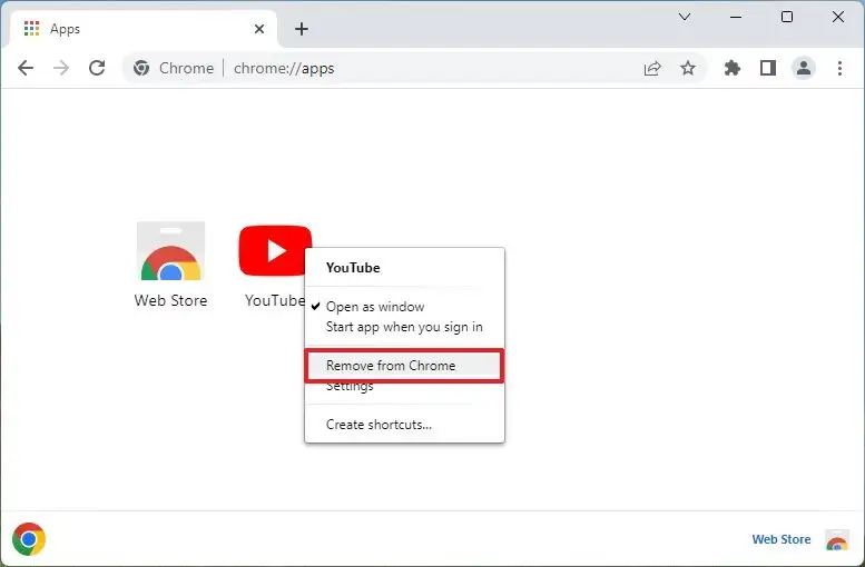 Chrome desinstala la aplicación de YouTube