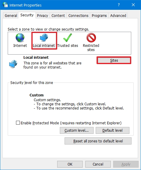 Configuración de seguridad Windows 10 Opciones de Internet