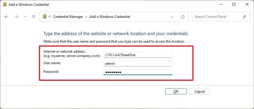 Agregar credenciales de red en Windows 11