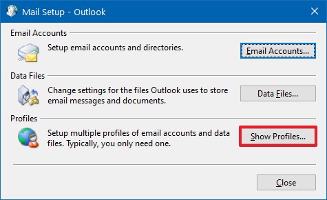 Opción para mostrar perfiles de Outlook