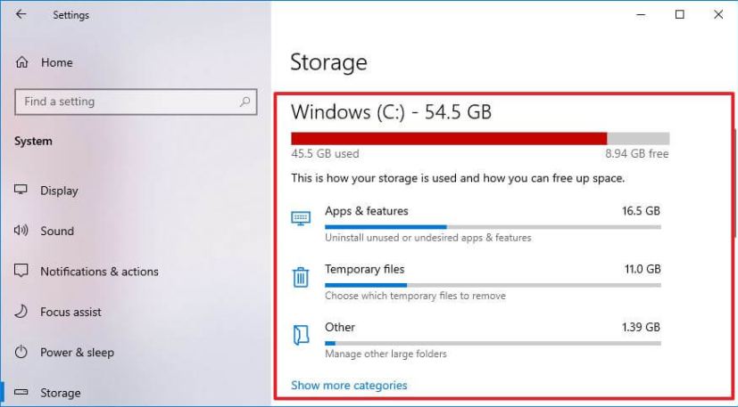 Configuración de almacenamiento en Windows 10 versión 1903 y posteriores
