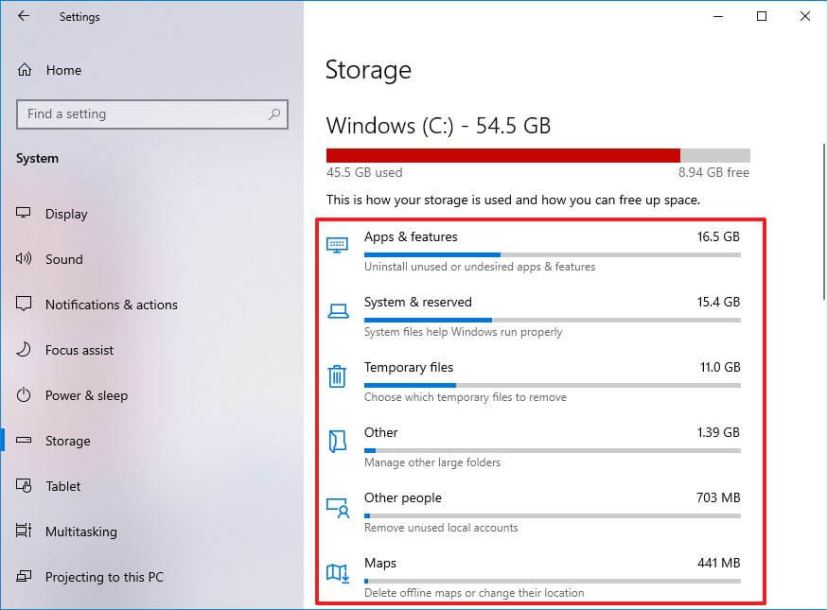 Uso del almacenamiento de Windows 10 para su unidad principal