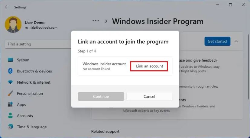 Windows 11 insider link account