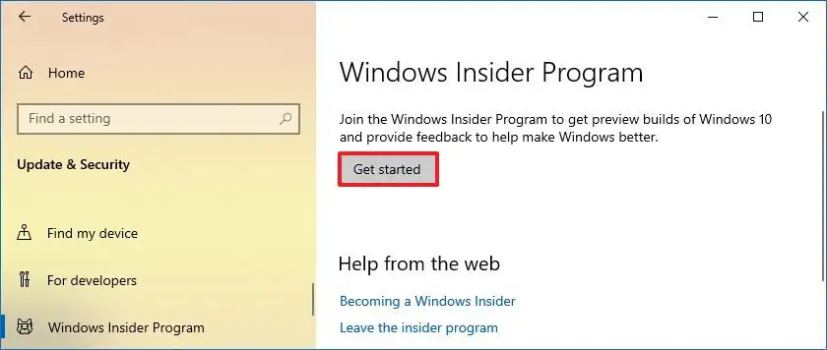 Windows 10 insider program settings