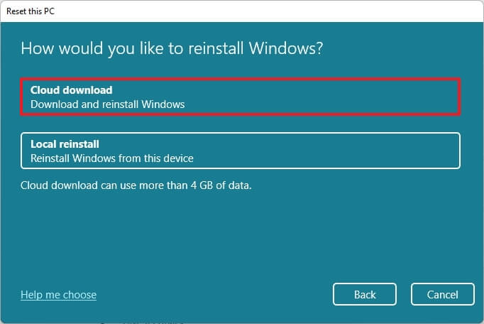 Cloud download reinstall option