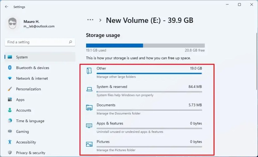 Los archivos ocupan espacio en Windows 11