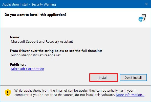 Advertencia de seguridad de la aplicación de Microsoft