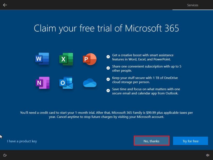 OOBE ignora la oferta de Microsoft 365