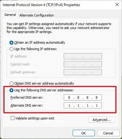 El panel de control cambia el servidor DNS