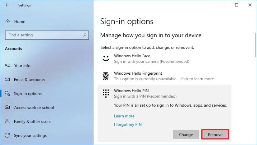 Elimina tu PIN de Windows 10
