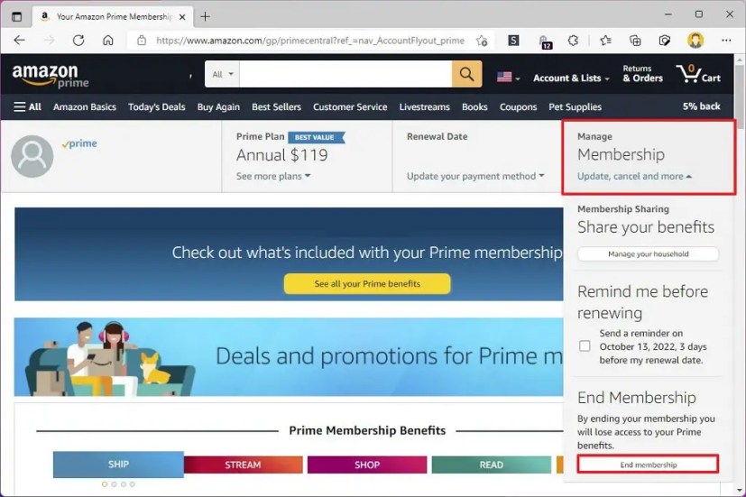 Termina tu membresía de Amazon Prime