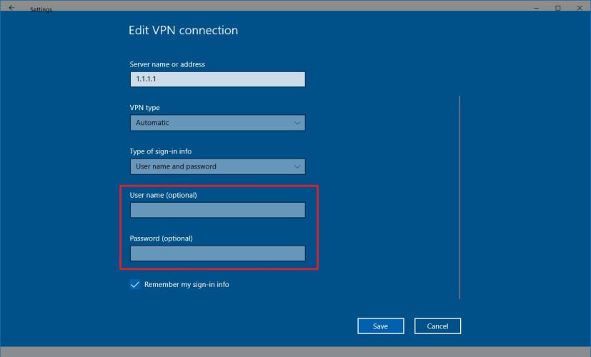 Cambie su nombre de usuario y contraseña de VPN en Windows 10
