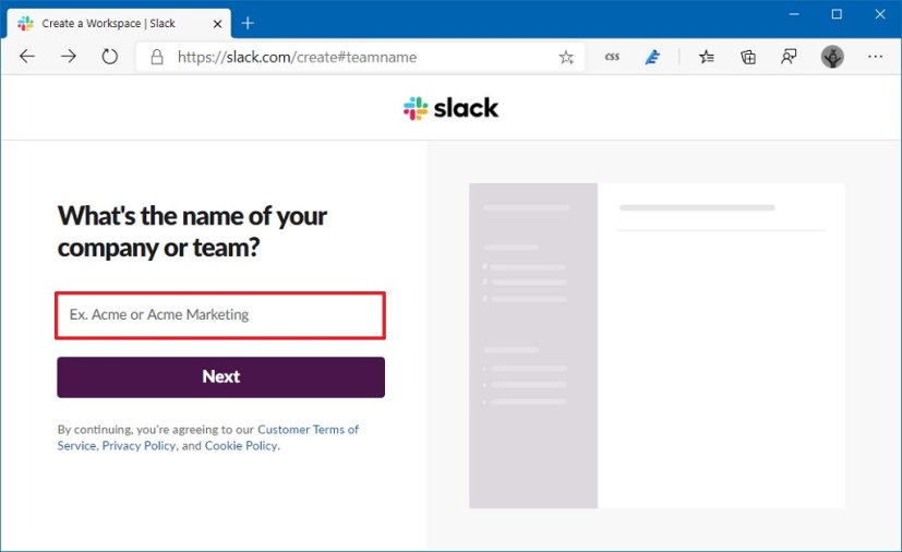 Crear espacio de trabajo de Slack