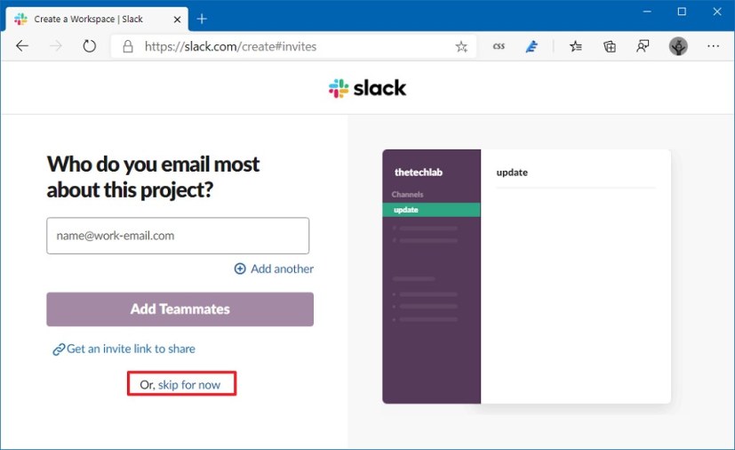Opción para invitar a personas a configurar Slack
