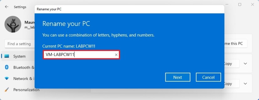 Windows 11 cambia el nombre de la computadora