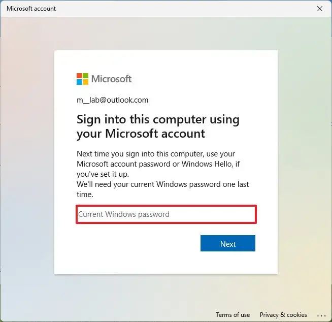 Windows 11 confirma la contraseña de la cuenta