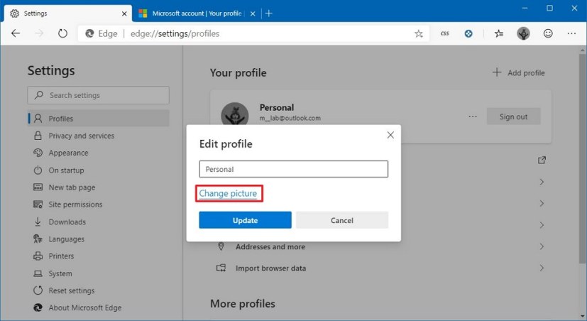 Cambiar el perfil de la imagen en Microsoft Edge