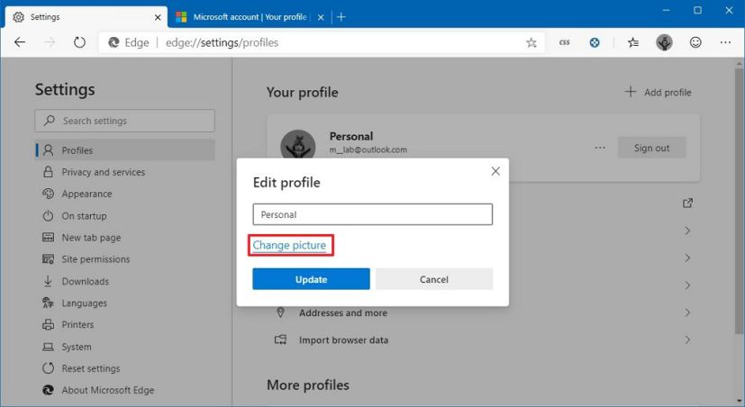 Cambiar el perfil de la imagen en Microsoft Edge