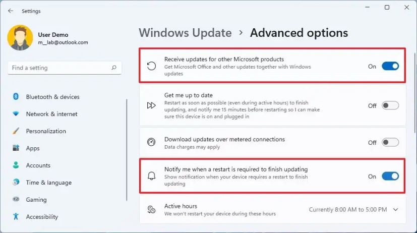 Windows Update advanced settings