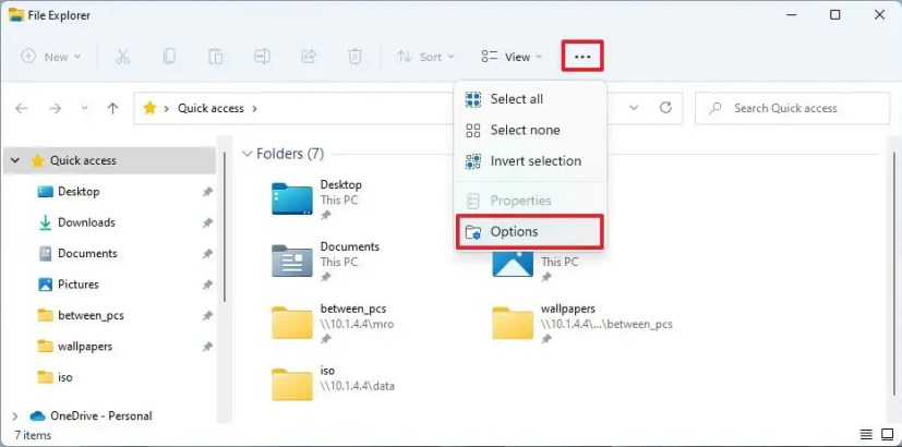 File Explorer open Options