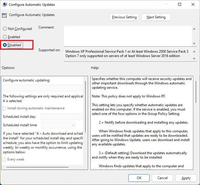 Windows 11 desactiva las actualizaciones automáticas