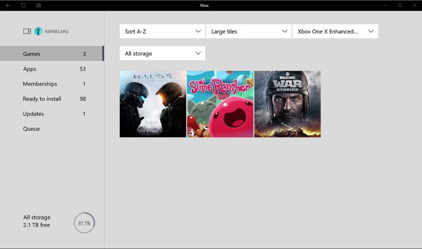 Opción de listado de juegos mejorados de Xbox One X