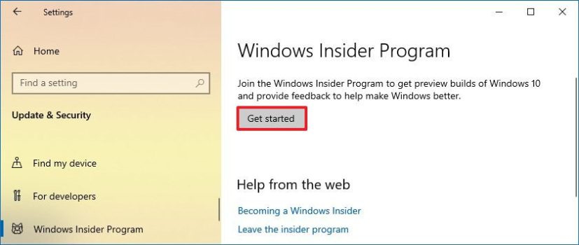 El botón Unirse al programa Windows Insider
