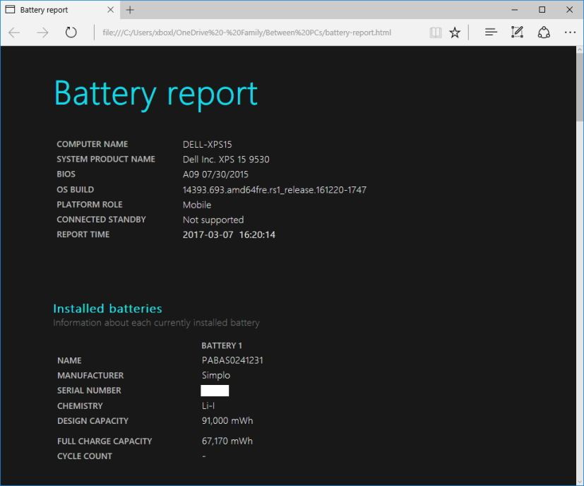 Informe de batería de Windows 10