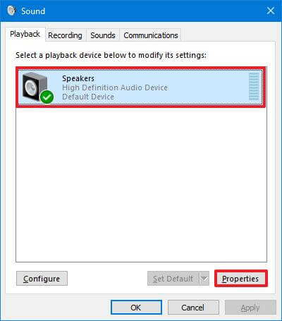 Propiedades de sonido de Windows 10