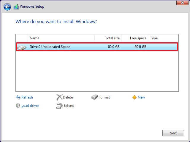Select SSD to install Windows 10