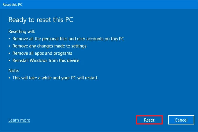 Windows 10 clean install with Local reinstall option