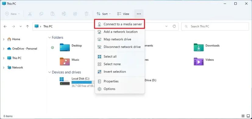 Connect to a media server option
