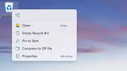 Recycle Bin new context menu