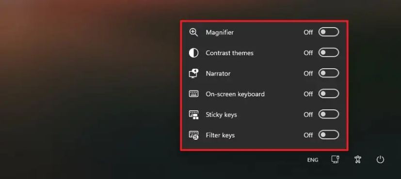 Sign in screen accessibility menu update