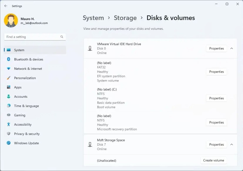 Disks and Volumes new UI