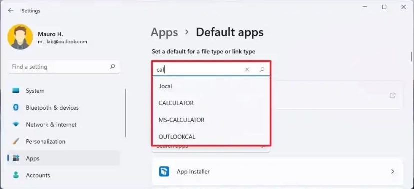 Default apps search