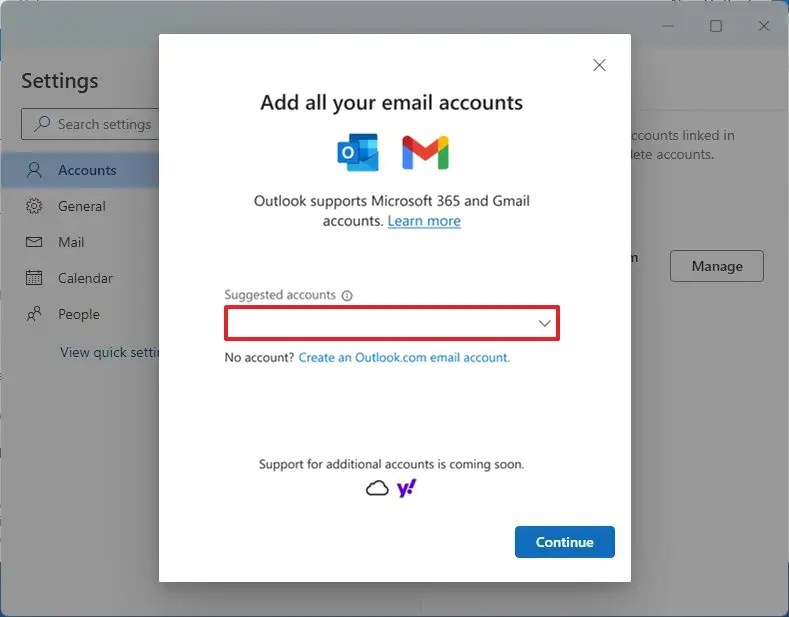 Nuevo Outlook agrega cuenta de Gmail
