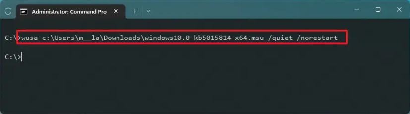 La línea de comando instala la actualización de Windows 11