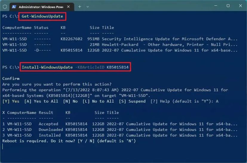 PowerShell instala actualizaciones para Windows 11