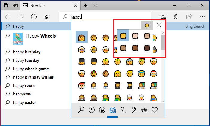 Tono de piel de emoji en Windows 10