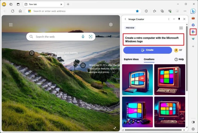 Creador de imágenes de Microsoft Edge Bing
