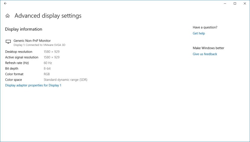 Advanced display settings page