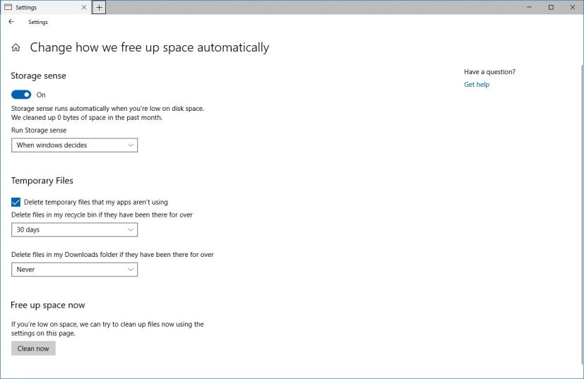 Change how we free up space automatically settings 