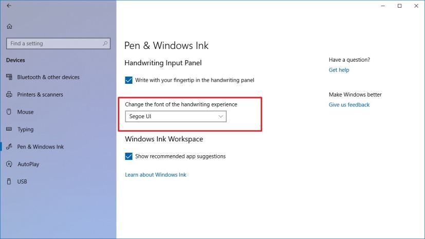 Pen & Windows Ink settings page